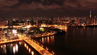 Video Background, Night, City, Bridge, River, Waterfront
